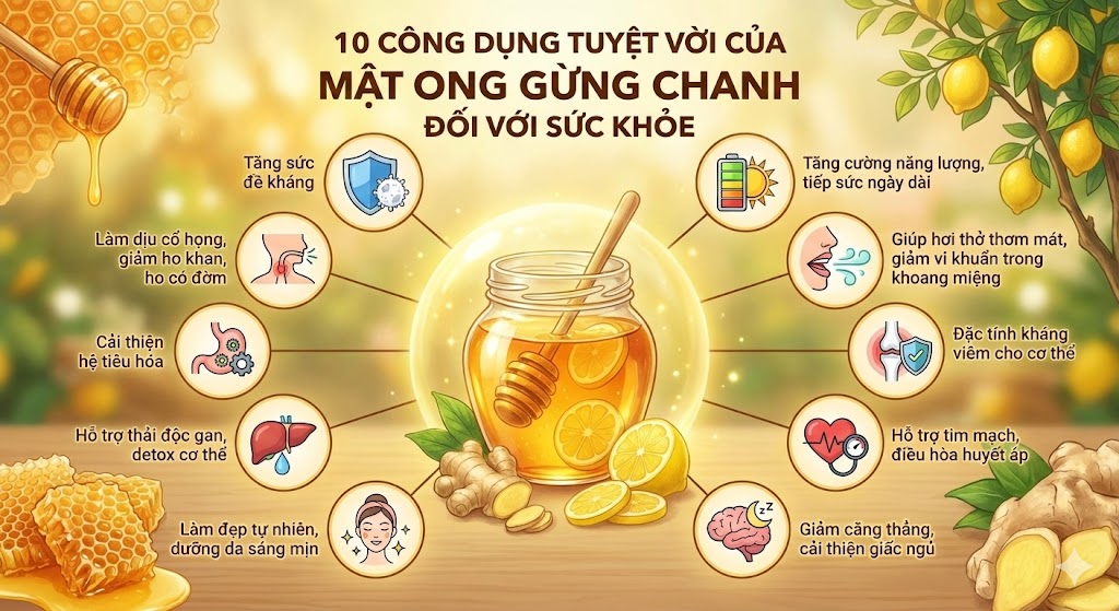 10 công dụng tuyệt vời của mật ong gừng chanh