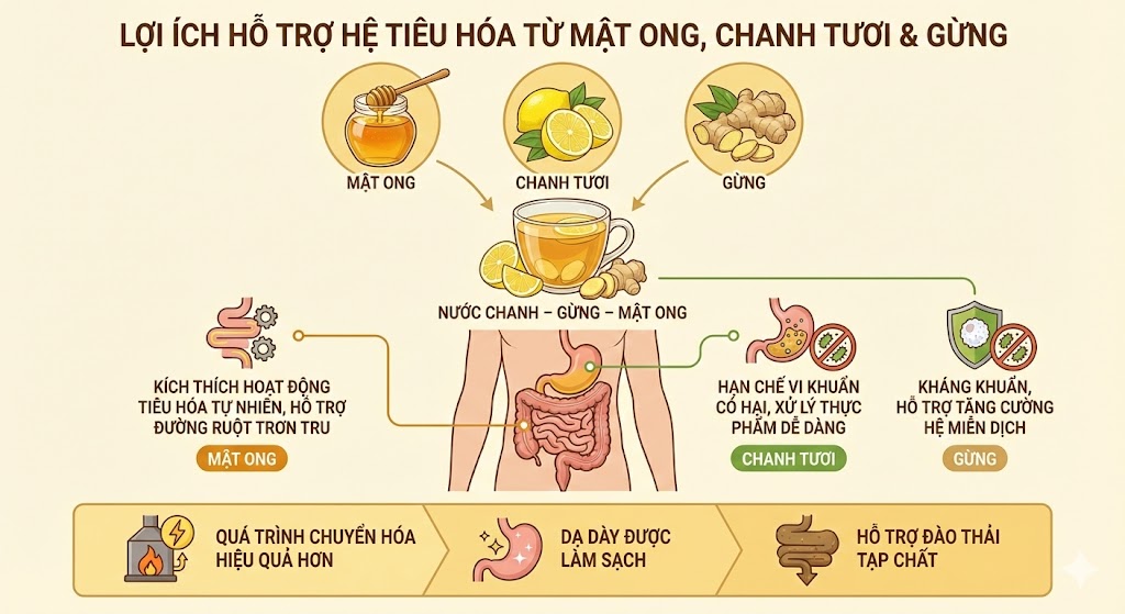 công dụng bất ngờ của mật ong gừng chanh